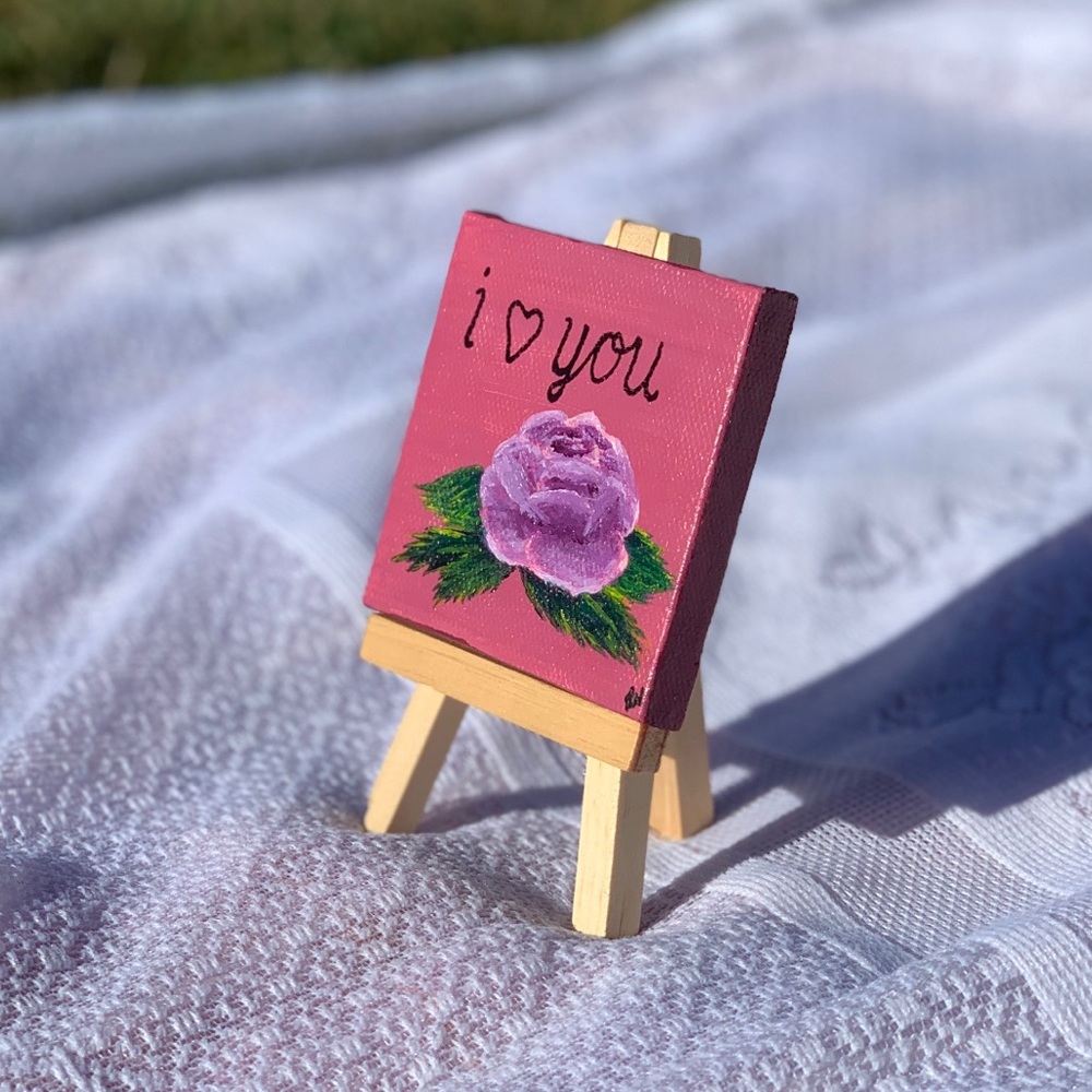 Pink Mini Canvas Art with Rose